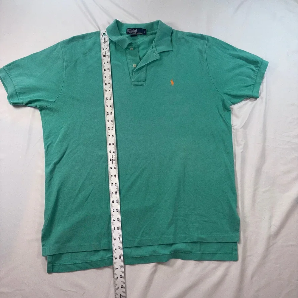 Polo Ralph Lauren Mens Large Teal Green Pique Cotton Short Sleeve Polo ShirtPony